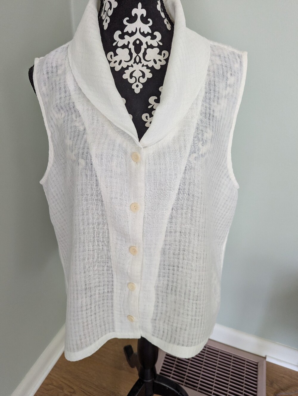 FLAX White Linen Blouse Size L